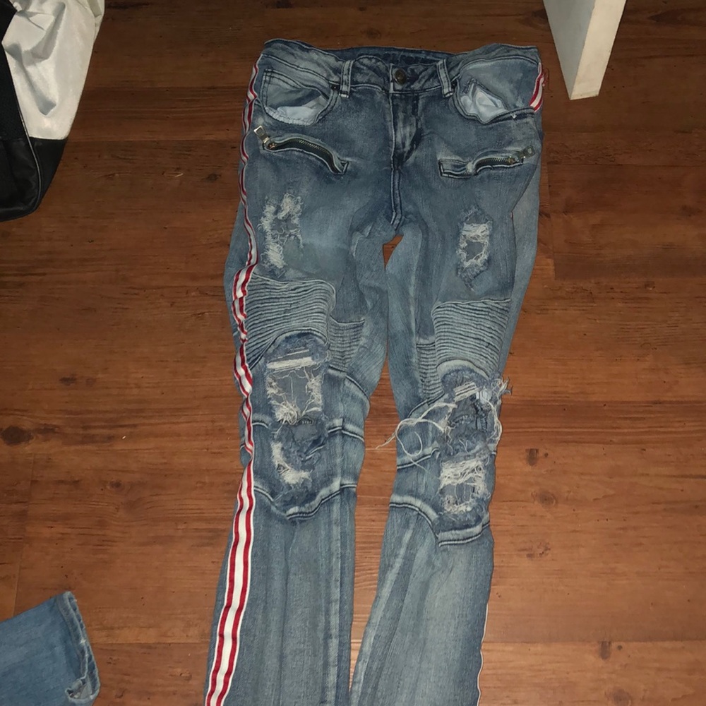 Rue21 Premium Jeans White and Red Side Stripes